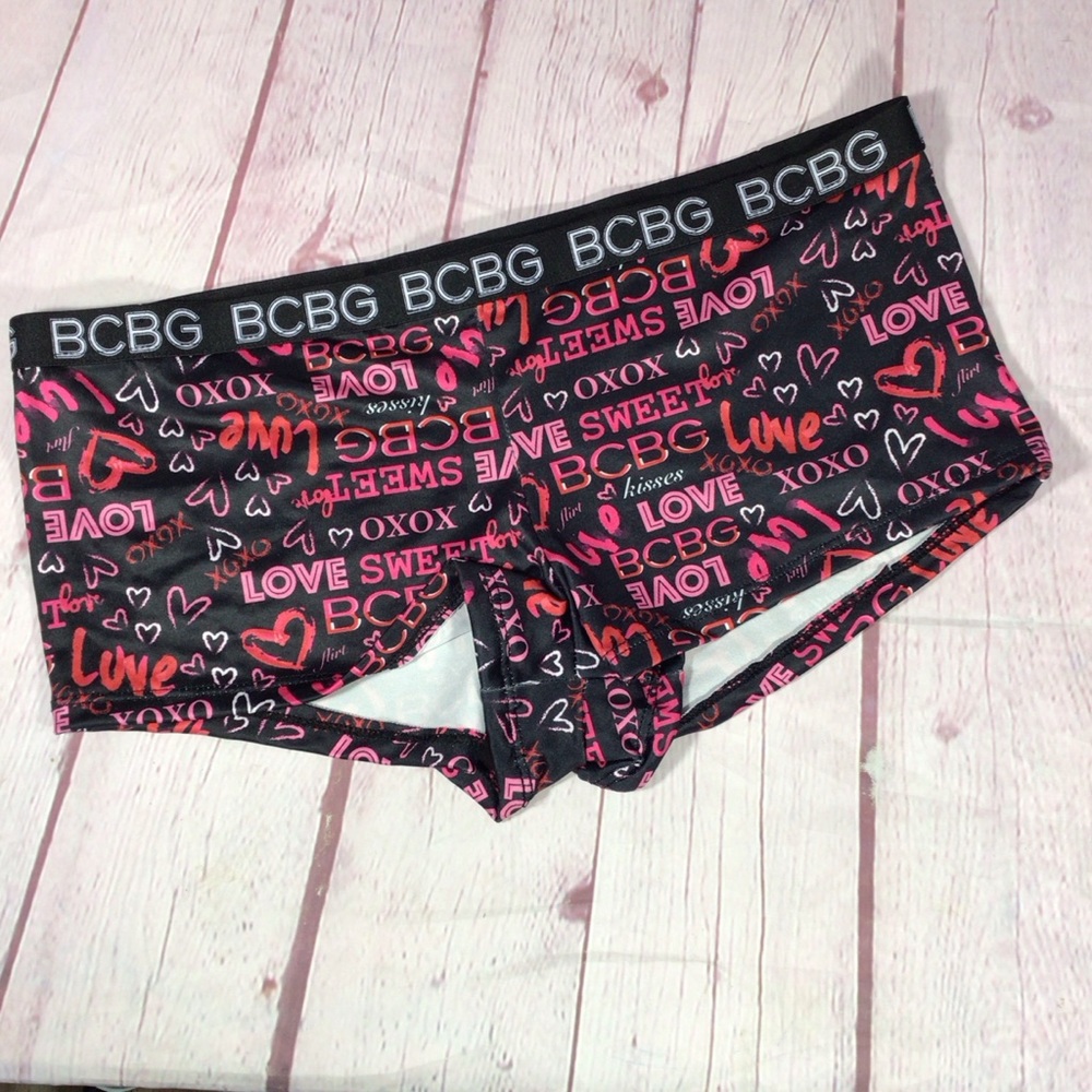 BCBGeneration Black and Pink Love Print Boy Short Panties - Size Large